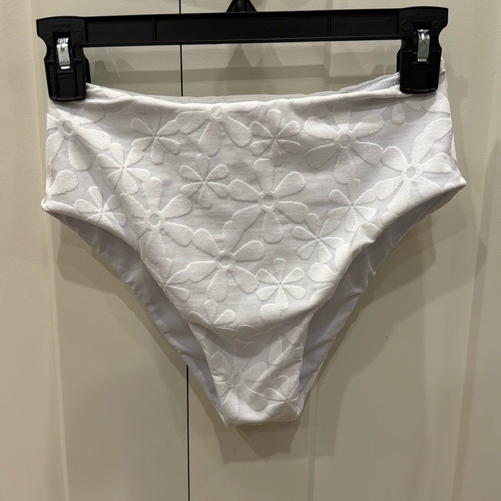 Kenny Flowers, The Santorini-White Floral Jacquard High Waist Bikini Bottom